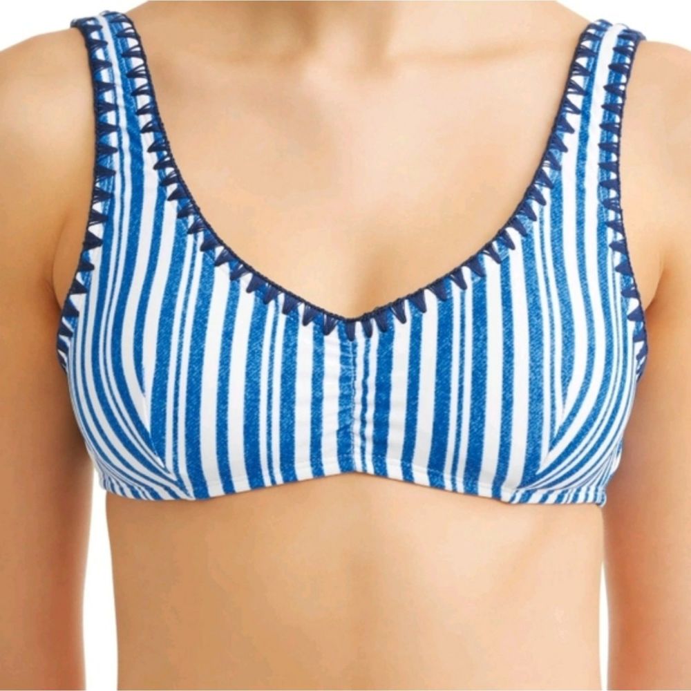 Blue and White Striped Bikini Top
